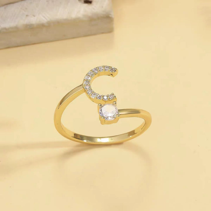 26 Letters Pave Initial Open Ring, Dainty Personalized Stackable Signet Ring