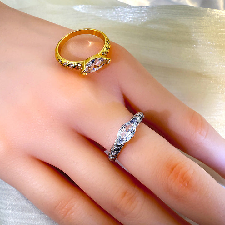 Elegant Marquise Cut Statement Ring, Versatile Sparkling Diamond Ring for Women