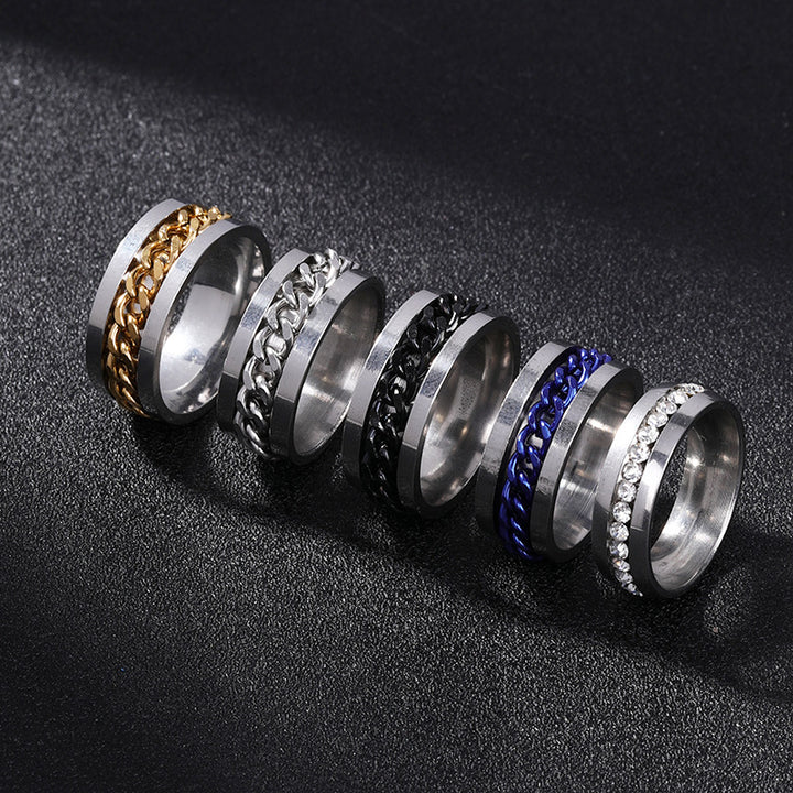Rotatable Chain Fidget Ring, Cool Spinner Band for Men Daily Wear, Ideal Casual Gift for Him
