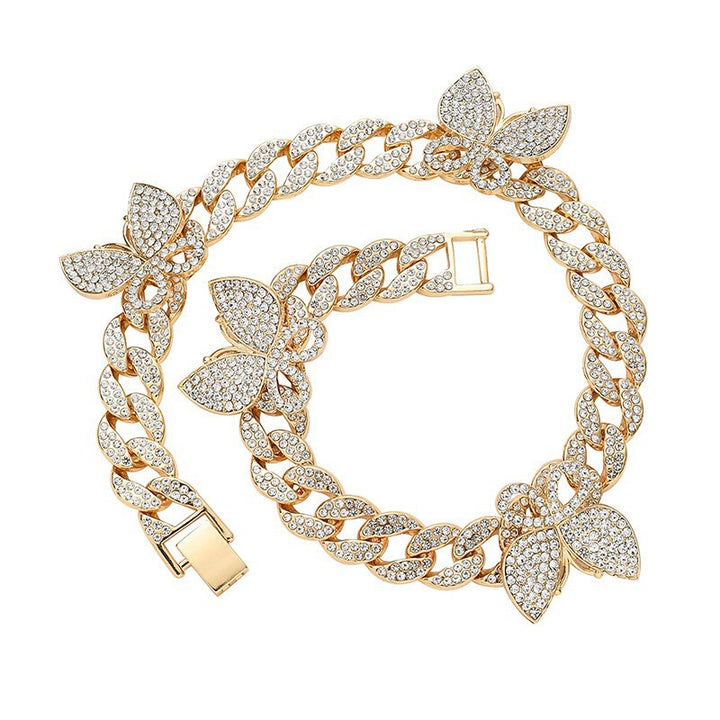 Sparkling Diamond Cuban Necklace, Sweet and Cool Butterfly Jewelry, Bip-Hop Cuban Necklace