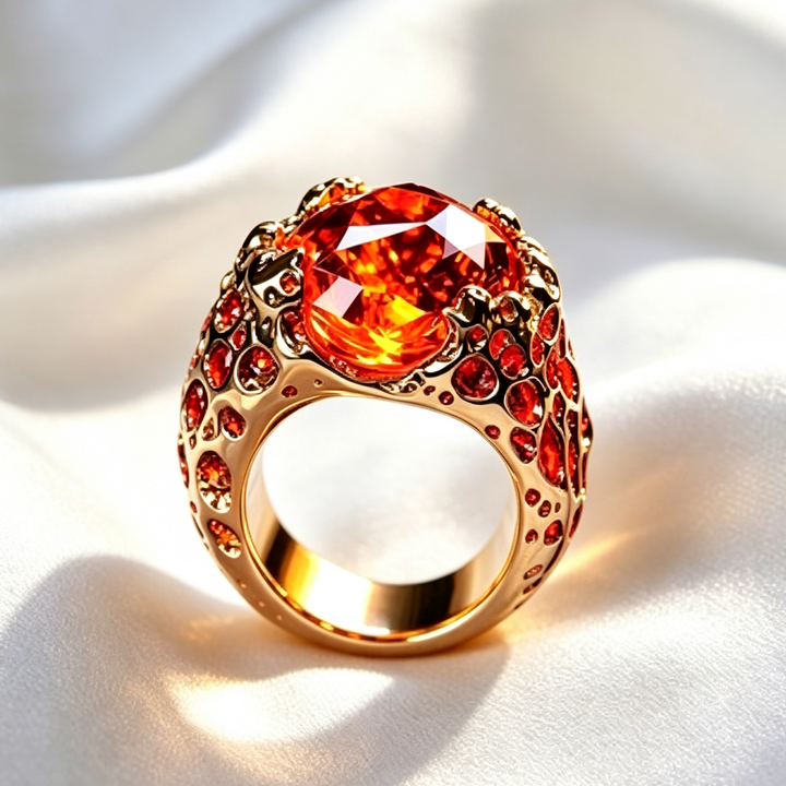 Bold Sculpted Statement Ring, Large Faceted Gemstone Chunky Ring for Men Women