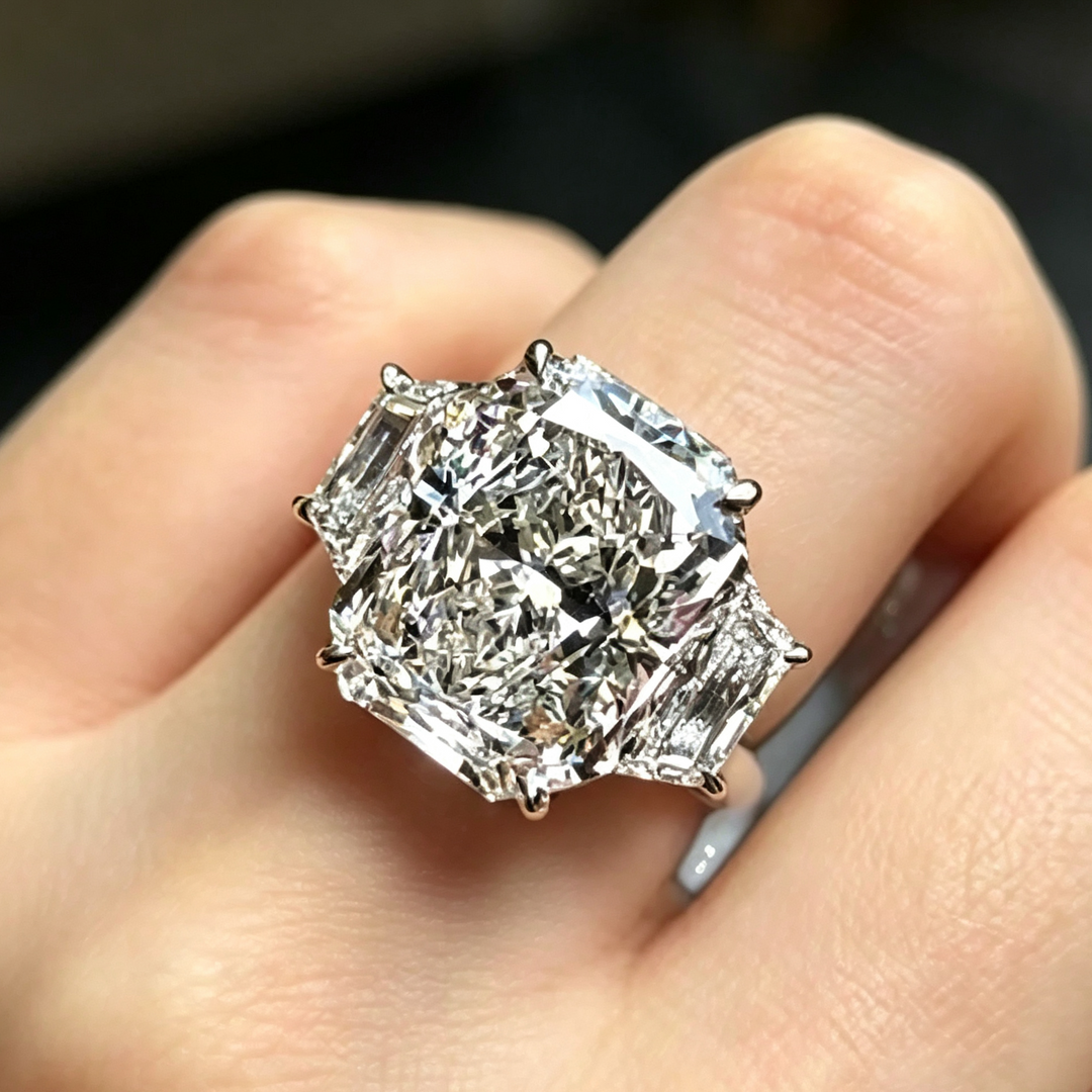 Three‑Stone Radiant Cut Diamond Ring, Ideal for Birthday, Christmas Gift &amp; Daily Wear