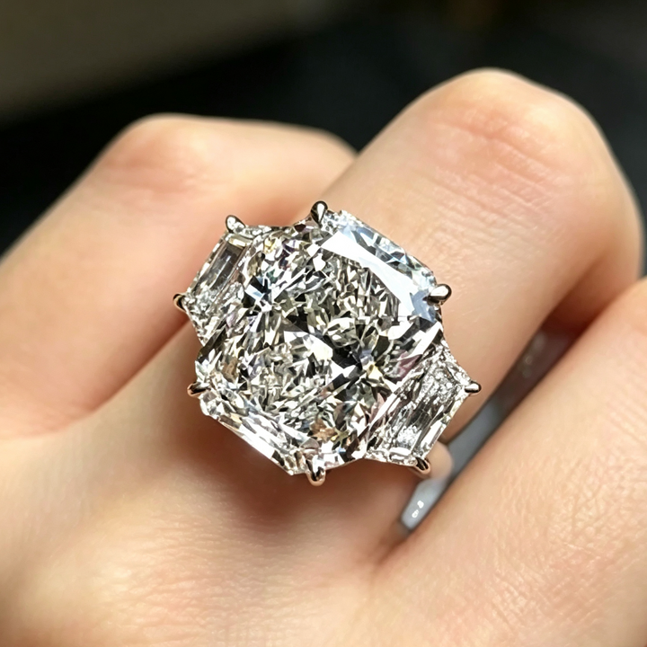 Three‑Stone Radiant Cut Diamond Ring, Ideal for Birthday, Christmas Gift &amp; Daily Wear