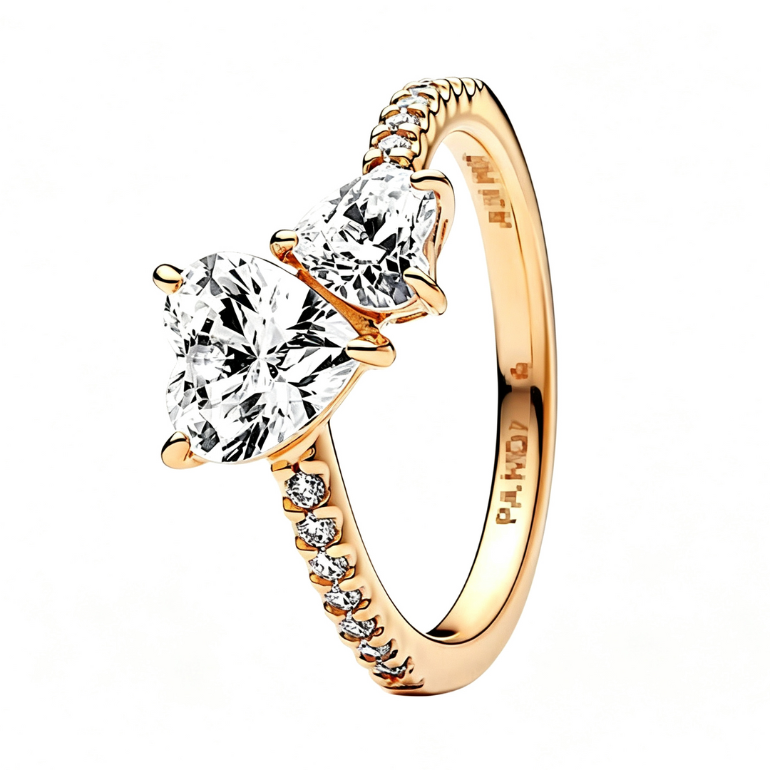 Romantic Double Heart Statement Ring, Elegant Sparkling Design, Timeless Jewelry Gift for Her