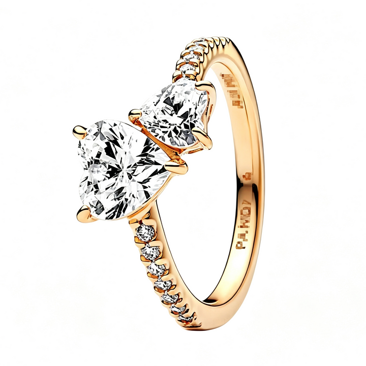 Romantic Double Heart Statement Ring, Elegant Sparkling Design, Timeless Jewelry Gift for Her