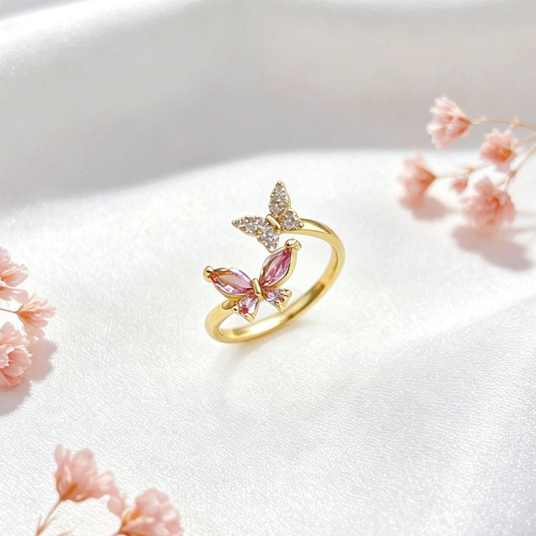 Adjustable Butterfly Ring, Multi-color Gemstone Open Ring Jewelry for Women