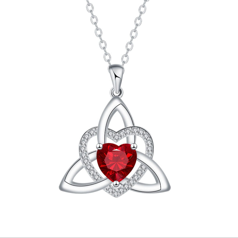 Celtic Trinity Knot Heart Birthstone Necklace, Hypoallergenic Women Sentimental Pendant