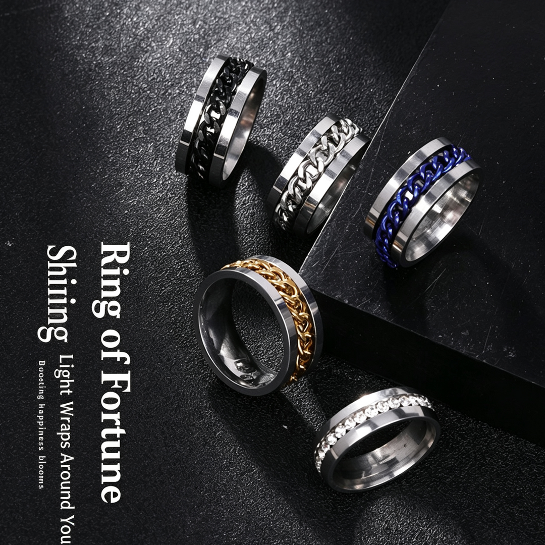 Rotatable Chain Fidget Ring, Cool Spinner Band for Men Daily Wear, Ideal Casual Gift for Him