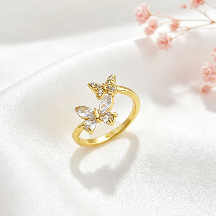 Adjustable Butterfly Ring, Multi-color Gemstone Open Ring Jewelry for Women