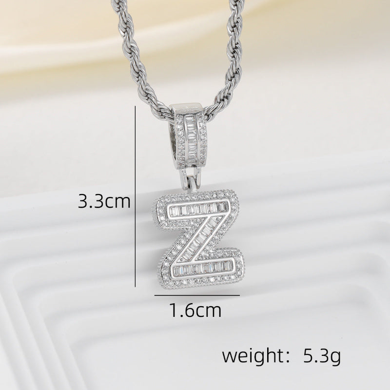Silver Iced Out Personalized Name Letter Twisted Rope Chain Hip Hop Unisex Jewelry