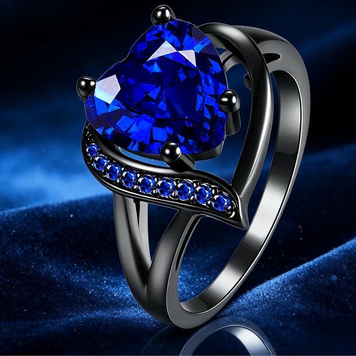 Black Tungsten Galaxy Inlay & Heart Gem Ring Collection, Gothic Promise Wedding Band Sets