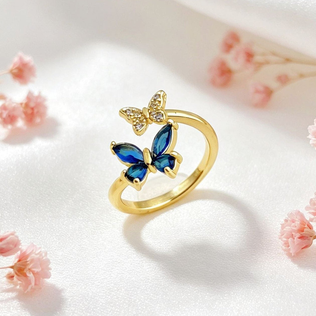 Adjustable Butterfly Ring, Multi-color Gemstone Open Ring Jewelry for Women