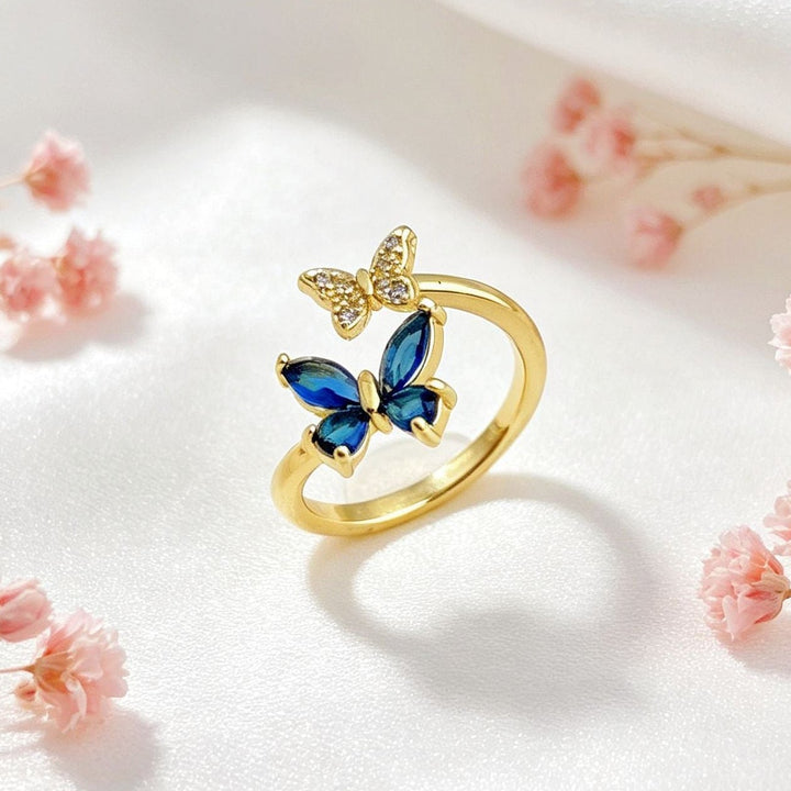 Adjustable Butterfly Ring, Multi-color Gemstone Open Ring Jewelry for Women