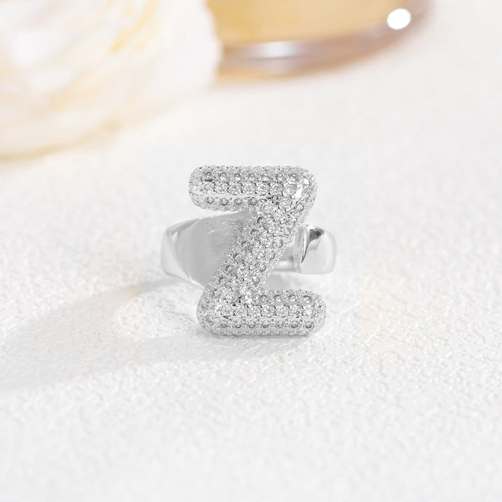 Adjustable Open Iced‑Out Initial Letter Diamond Ring, 26‑Alphabet Statement Unique Style Ring