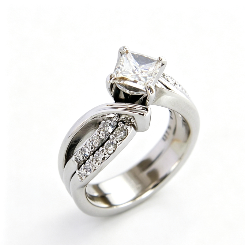 Set with Diamonds Engagement Ring, Twisted Split Bridal Promise Band