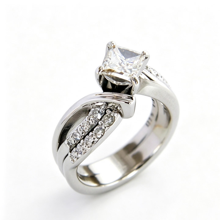 Set with Diamonds Engagement Ring, Twisted Split Bridal Promise Band
