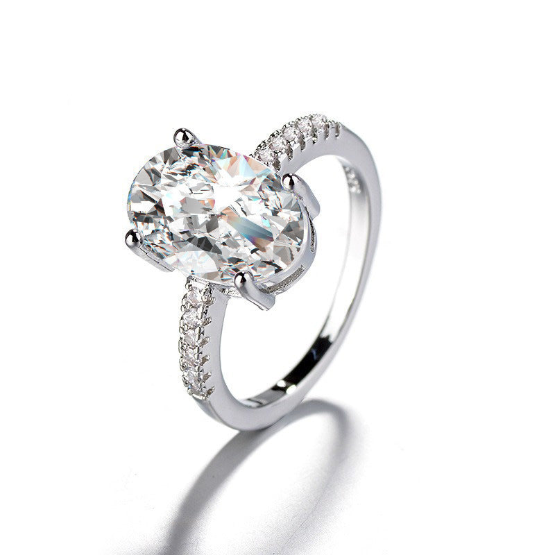 4 Prong Oval Cut Side Pave Diamond Silver Solitaire Engagement Ring