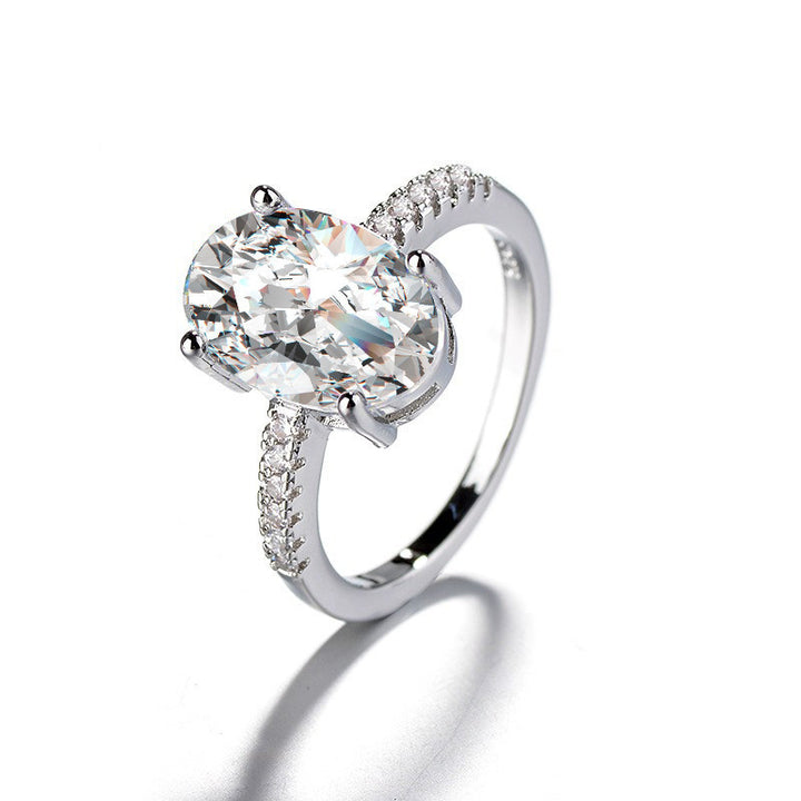 4 Prong Oval Cut Side Pave Diamond Silver Solitaire Engagement Ring