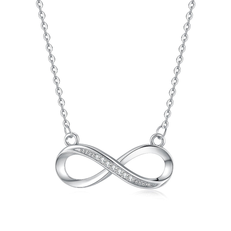 Pave Diamond Infinity Symbol Pendant Necklace, Dainty Eternal Love Collarbone Jewelry For Women