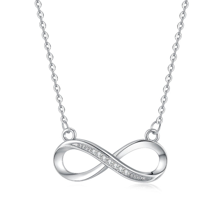 Pave Diamond Infinity Symbol Pendant Necklace, Dainty Eternal Love Collarbone Jewelry For Women