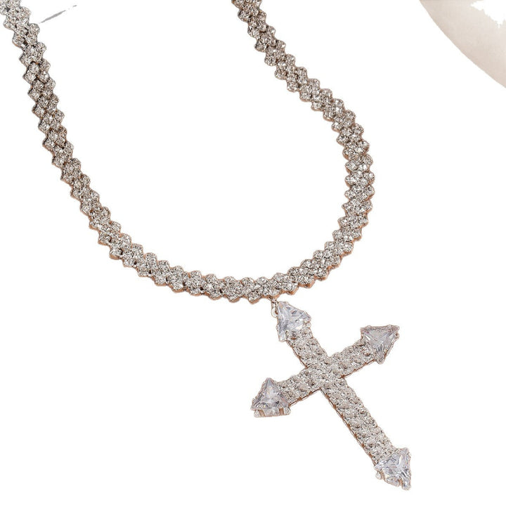Princess Cut Diamond Cross Tennis Chain, Iced Luxe Hip Hop Faith Pendant Necklace