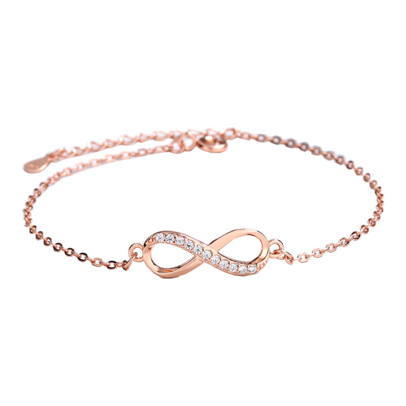 Set with Diamond Infinity Symbol Dainty Bracelet, Adjustable Forever Love Wrist Chain