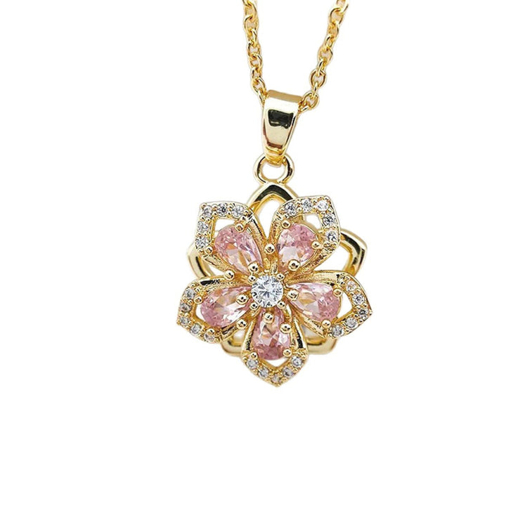 Multi-Color Gem Flower Pendant Necklace, Rotating Floral Diamond Necklace Elegant Women Daily Jewelry