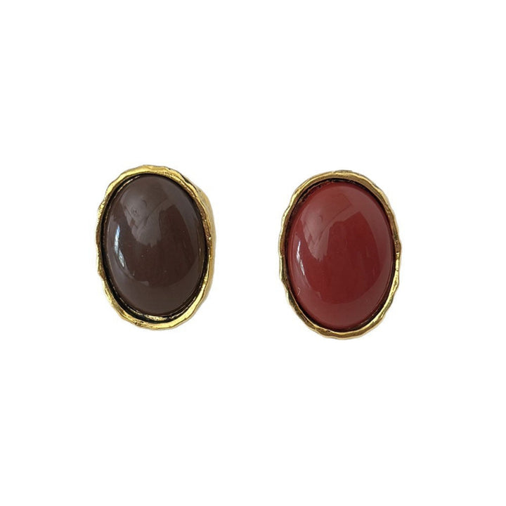 Vintage Hammered Frame Oval Gem Statement Ring, Bold Retro Large Stone Gold‑Tone Open Ring