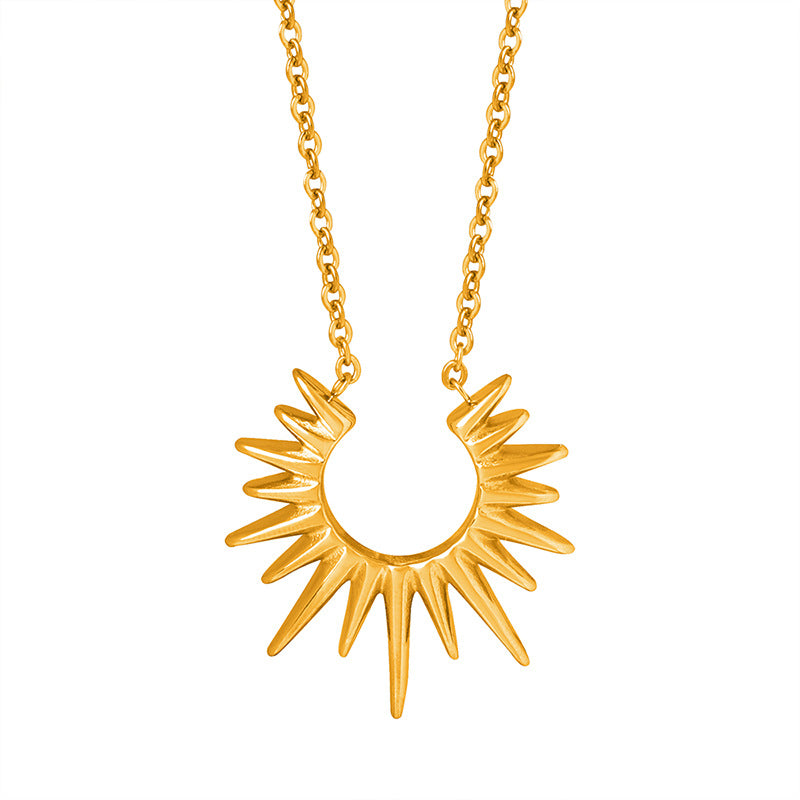 Crescent Sunburst Dainty Pendant Necklace, 18K Gold Silver Minimal Solar Collarbone Chain