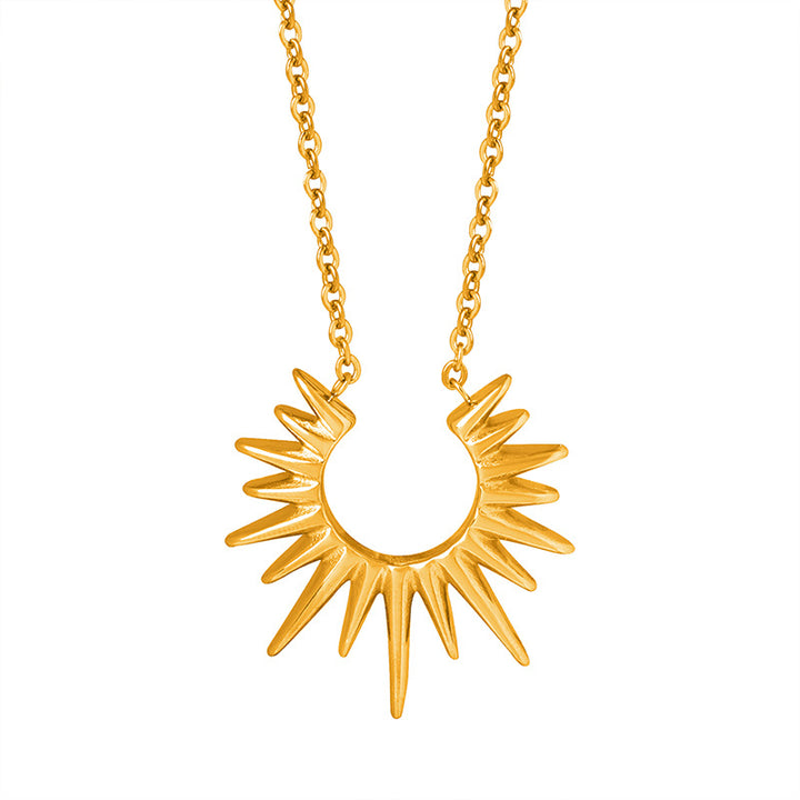 Crescent Sunburst Dainty Pendant Necklace, 18K Gold Silver Minimal Solar Collarbone Chain