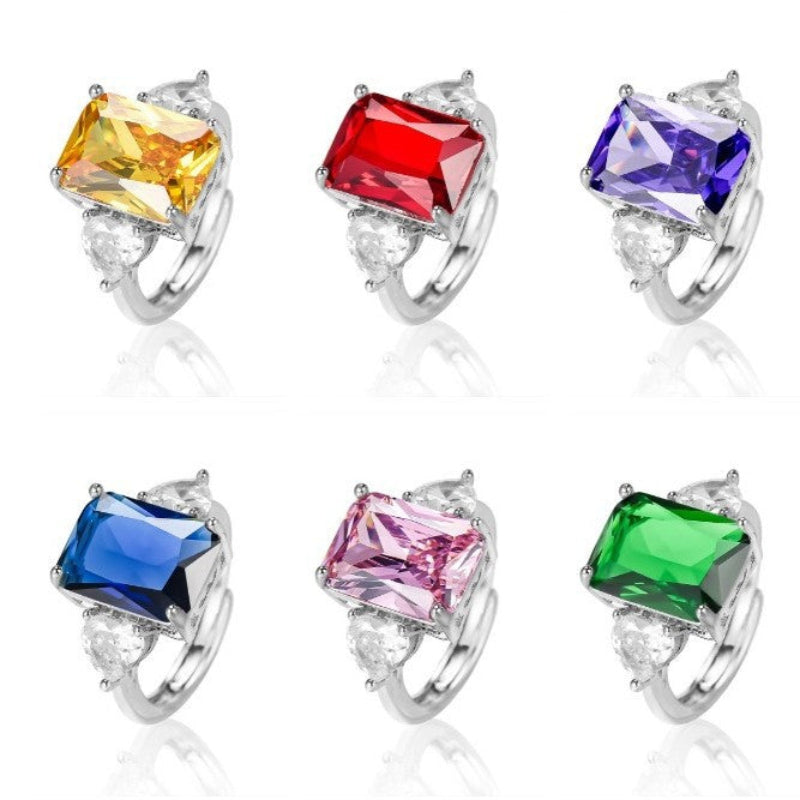 6 Colors Radiant Cut Multicolor Gemstone Open Adjustable Ring, Tone Pear Accent Gem Statement Jewelry