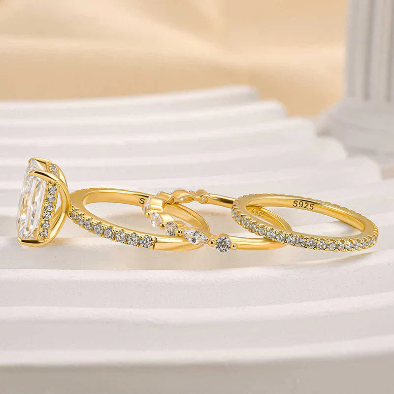 Radiant Cut 3-Piece Stack Diamond Bridal Ring Set, Multi-Shape Pave Wedding Band Trio