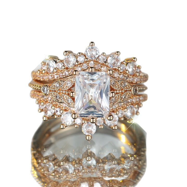 Radiant-Cut Champagne Gold and White Diamond V-Shaped Nesting Ring Set for Women