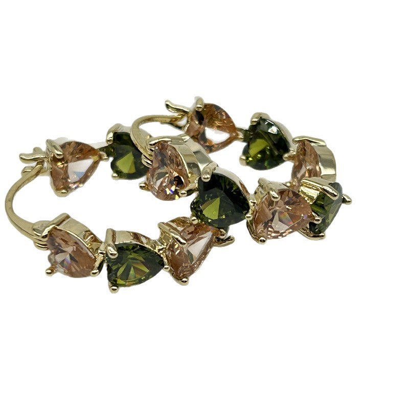 Heart Cut Multicolor Gemstone Hoop Earrings, Elegant Colorful Crystal Huggie Earrings for Women