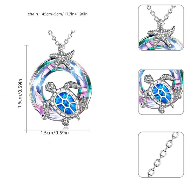S925 Silver Colorful Gemstone Sea Turtle Pendant Necklace, Ideal Gift Choice