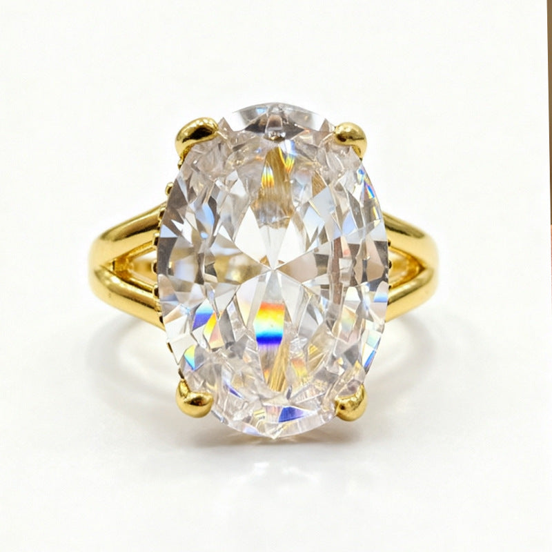 Oval Cut Solitaire Adjustable Open Engagement Ring, Elegant Split Shank Statement Ring for Women