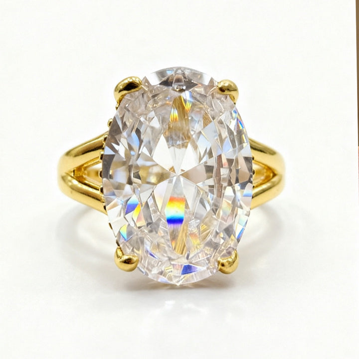Oval Cut Solitaire Adjustable Open Engagement Ring, Elegant Split Shank Statement Ring for Women