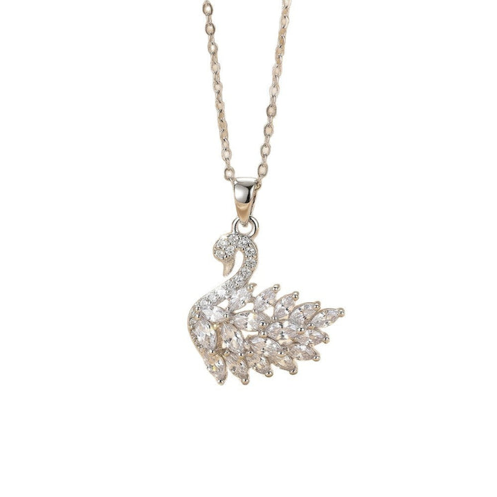 Full Diamond Swan Necklace, Dainty Pendant Cable Chain Necklace