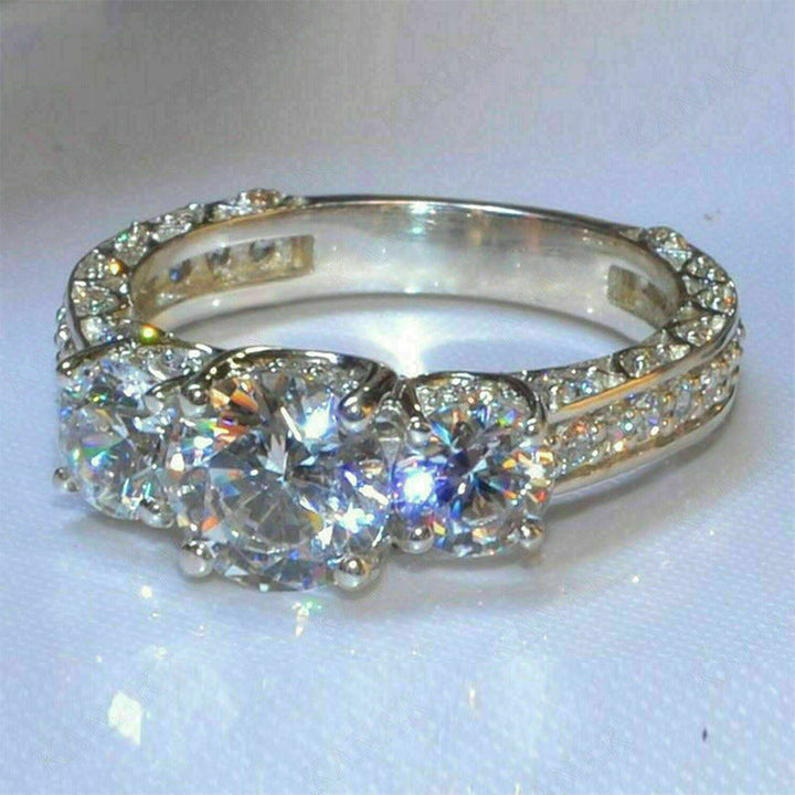 Three Stone Pave Diamonds Engagement Ring, Vintage Milgrain Promise Ring For Women