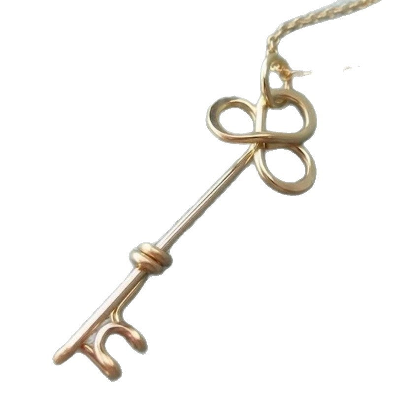 Handmade Wire Wrapped Key Pendant Necklace, Minimalist Vintage Key Jewelry