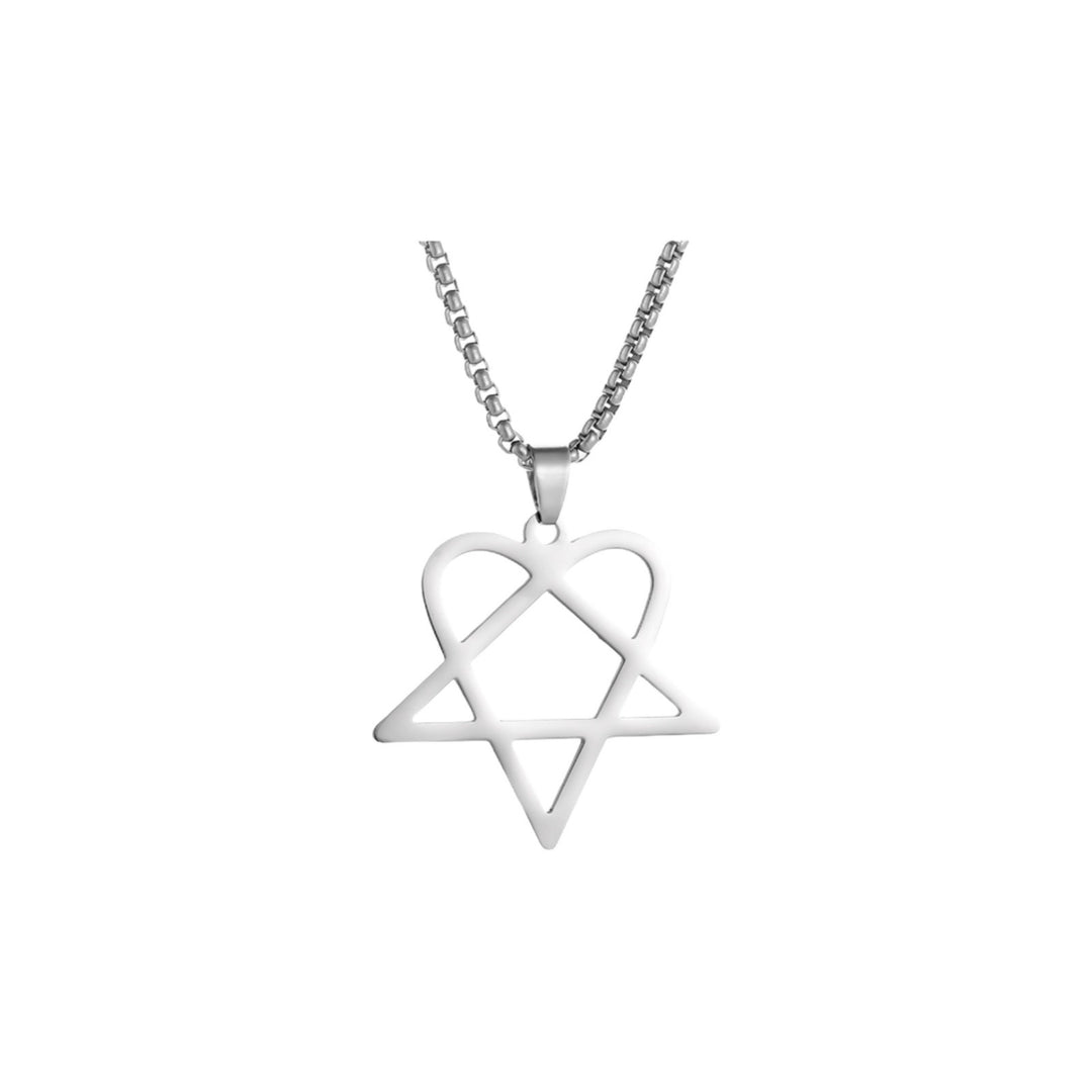 Minimal Hollow Heart Pentagram Pendant Necklace, Gothic Statement Necklace for Men Women