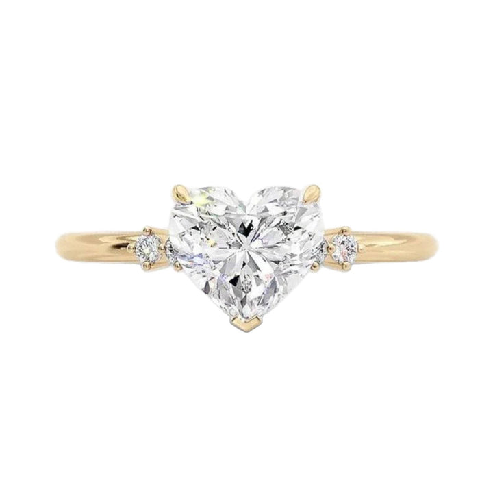 Heart Cut Diamond Solitaire Ring, Romantic Love Statement Ring with Side Accent Diamonds for Women