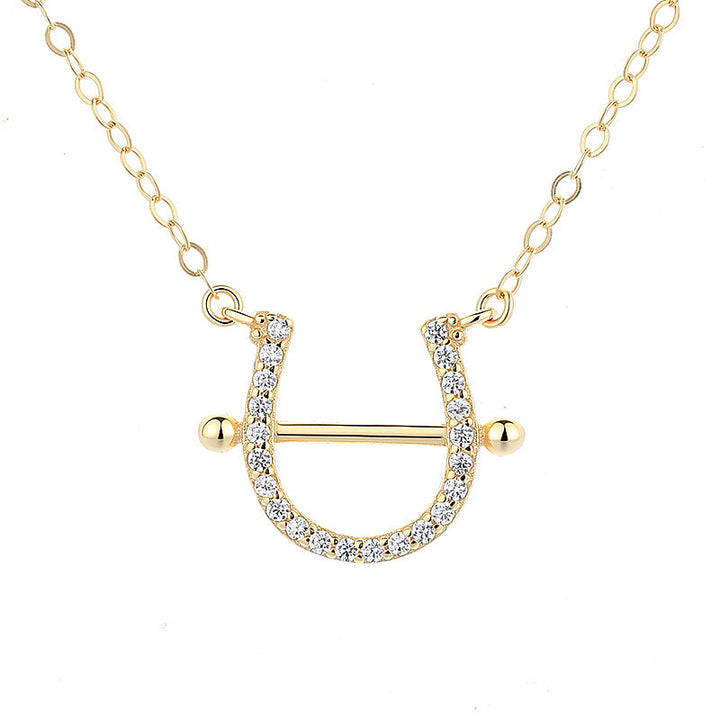 Set with diamonds Horseshoe Pendant Necklace, Gold Lucky Western Minimalist Chain