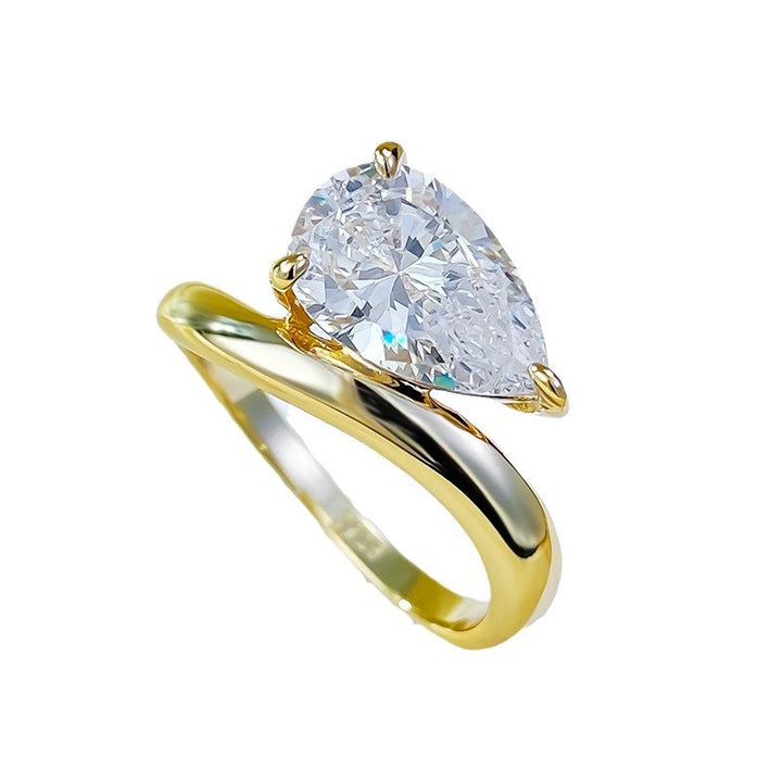 Pear‑Cut Diamond Solitaire Open-Style Adjustable Ring, Sleek Bypass Shank Engagement Promise Ring