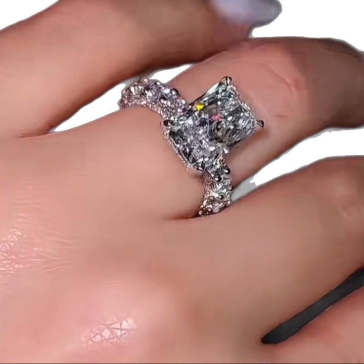 Radiant Cut Diamond‑Style Halo Ring, Full Pave Band Women Statement Promise Ring