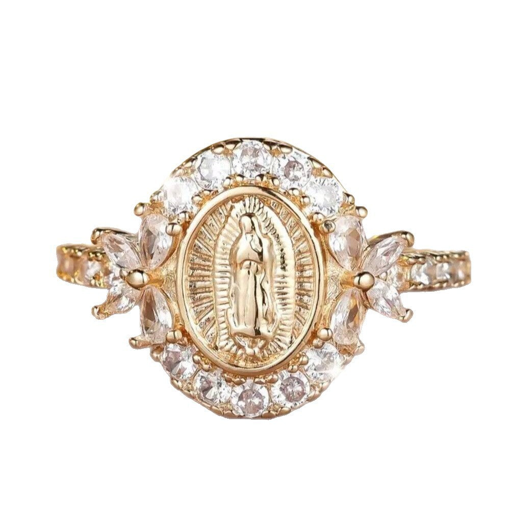 Bohemian Vintage-Style Diamond-Set Statement Ring, Halo Floral Band Ring for Women