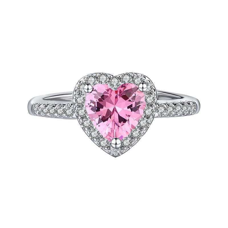 Heart Colored Gem Diamond Halo Ring, Adjustable Opening Romantic Love Ring