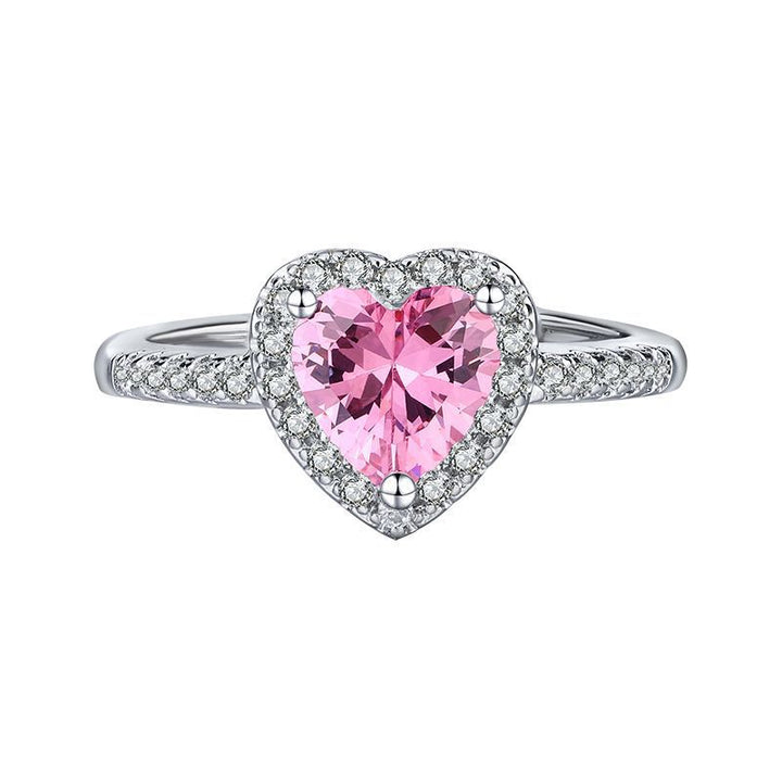 Heart Colored Gem Diamond Halo Ring, Adjustable Opening Romantic Love Ring