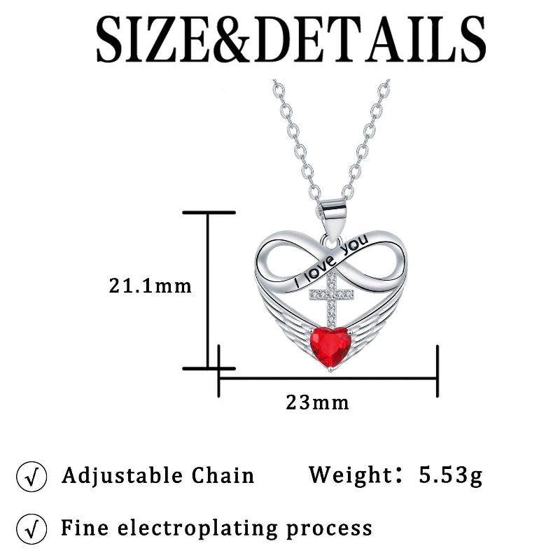 Infinity Heart Cross Angel Wing Necklace, 12 Birthstone For Women Collarbone necklace