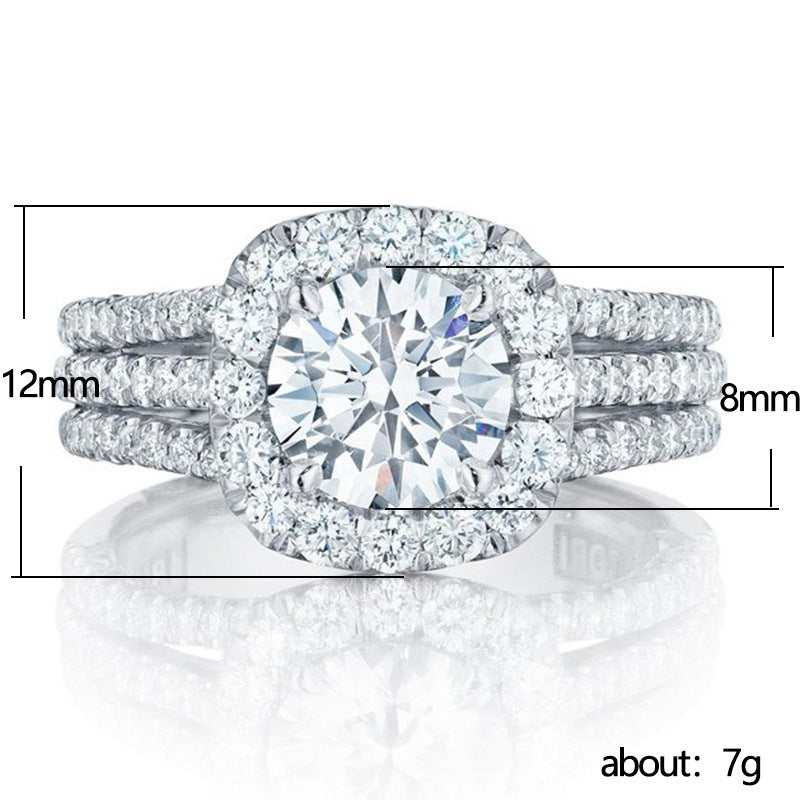 Cushion Double Halo Triple Pave Band Bridal Ring, Round Solitaire Engagement Wedding